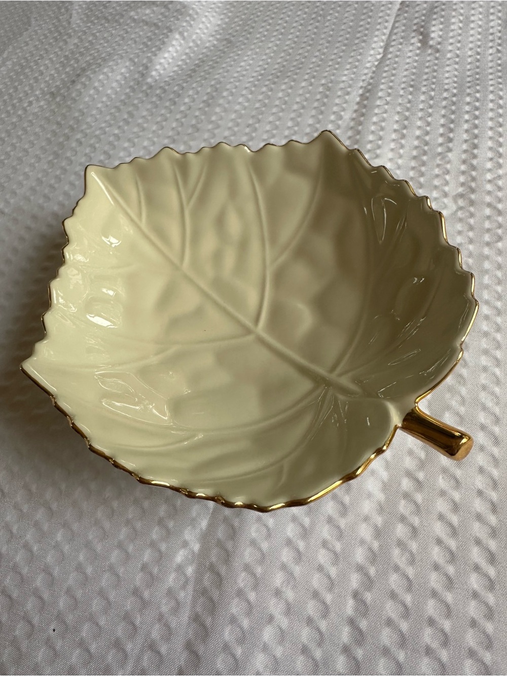 Vintage Lenox Ivory Maple Leaf Candy Dish 24K Gold Trim Handcrafted Japan
